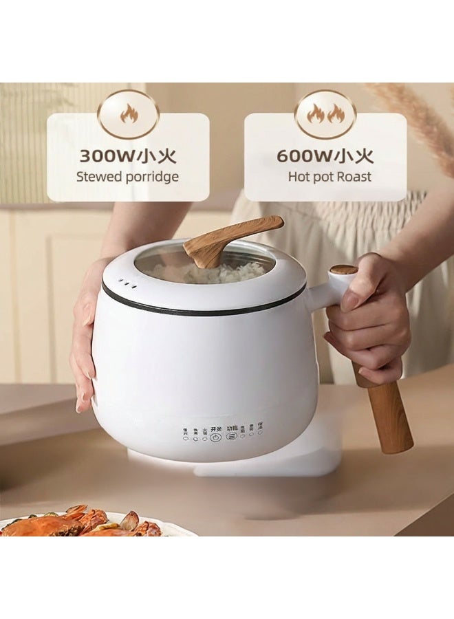 ماكون قدر طهي كهربائي مع جهاز بخار ووعاء غير لاصق - قدر صغير متعدد الوظائف بسعة 1.5 لتر، محمول لتحضير المعكرونة والأرز والحساء - تصميم مريح باللون الأبيض، مثالي للسكن الجامعي والسفر. - Image 3